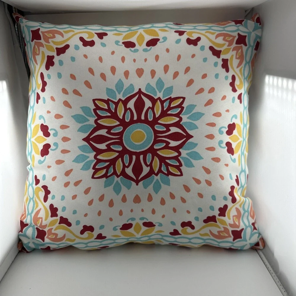 Boho Outdoor Throw Pillow 16 x 16 Waterproof